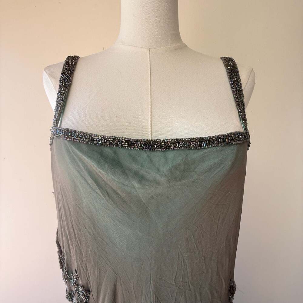 Vintage Scala 100% Silk Beaded Floral Maxi Dress Gunmetal Teal Plus Size 2X - Picture 5 of 16